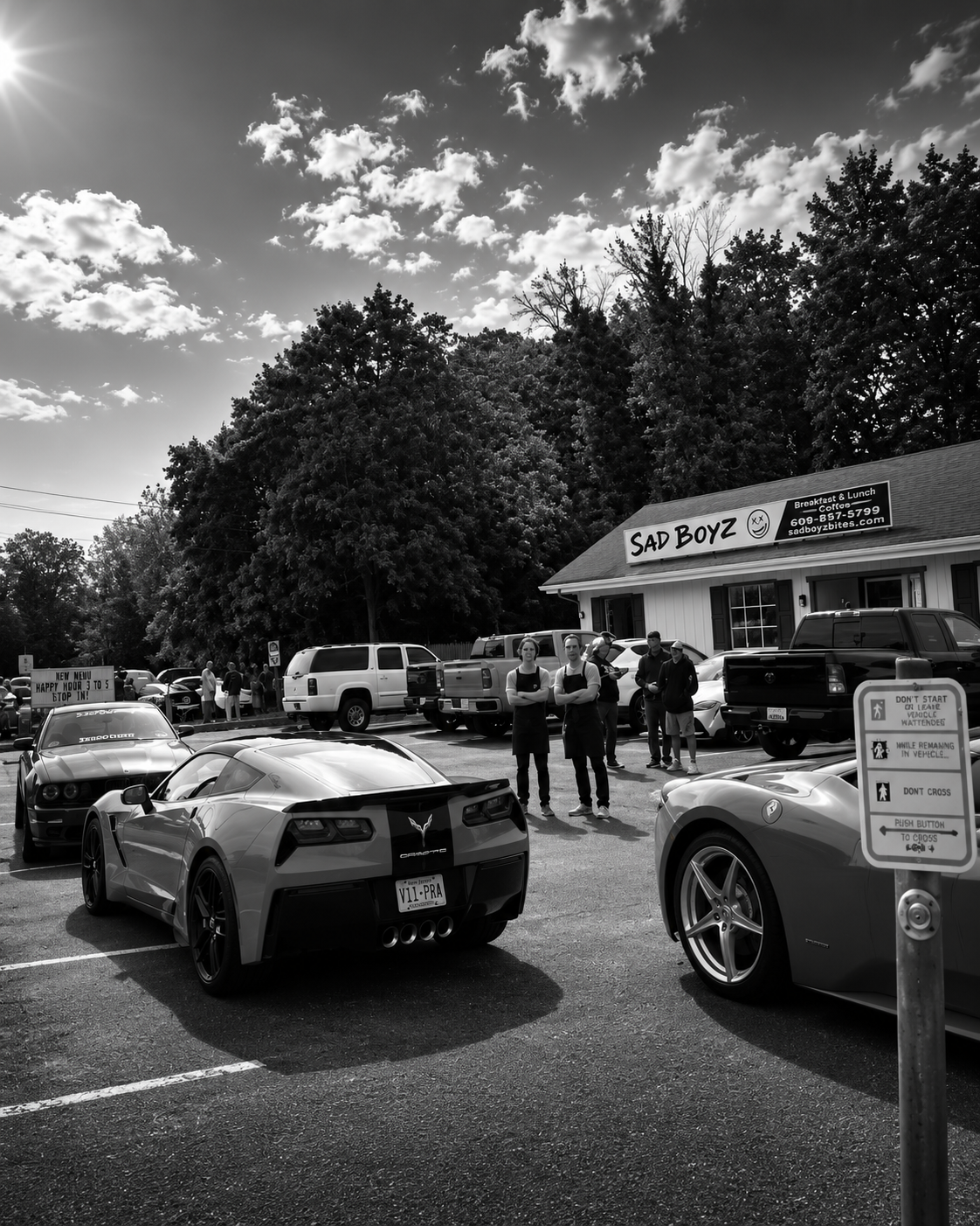 Sad Boyz storefront with a car meetup