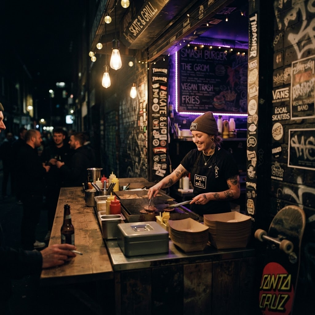 Inside Sad Boyz Bites at night